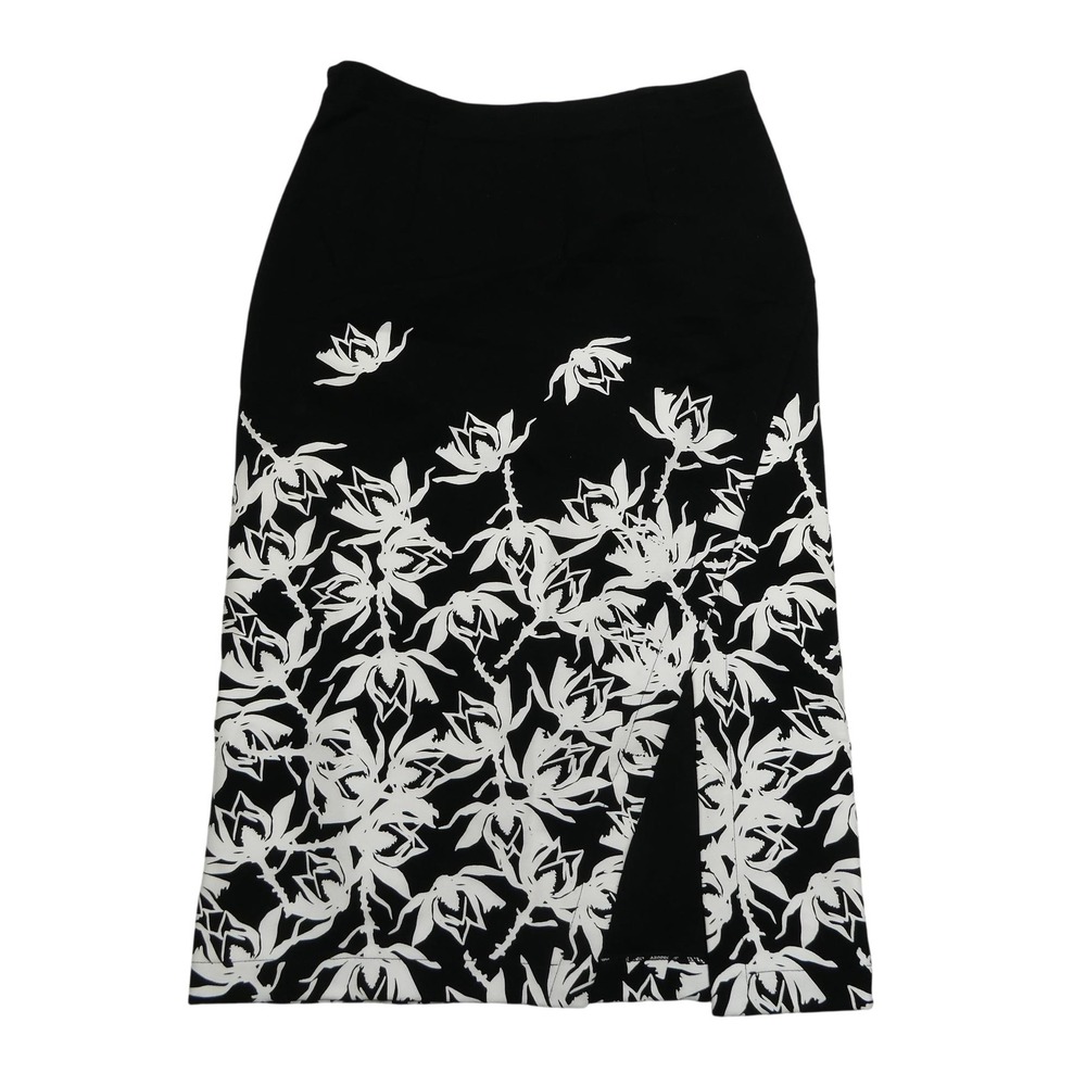 YYIGAL Skirt Womens Small Black White Floral Print Pencil Stretch Slit Midi